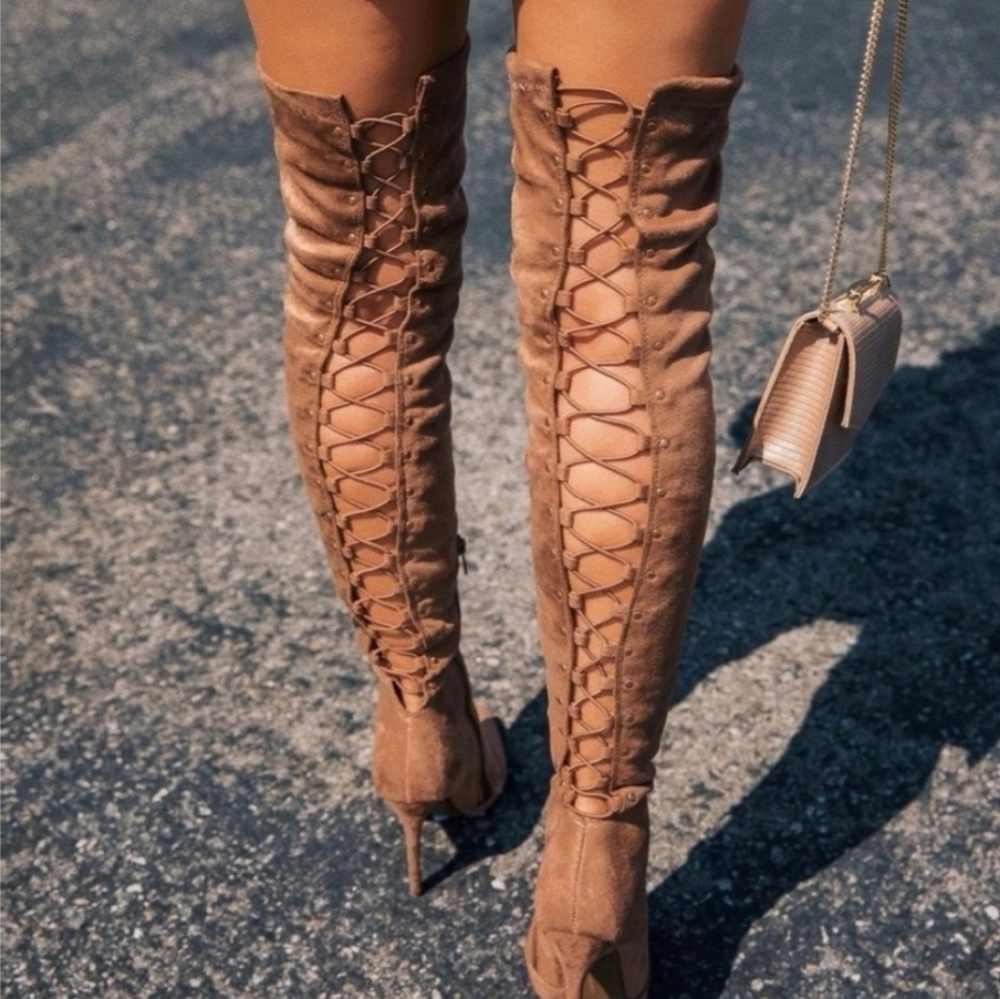 Corset‎ Lace Thigh High Tall Stiletto Over The Knee Boots